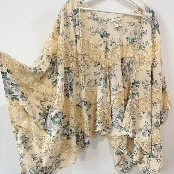Entro Boho Floral Lace Kimono Open Flowy Cardigan S/M - Picture 10 of 15